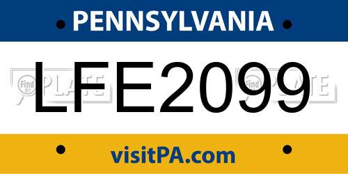 LFE2099 Pennsylvania License Plate