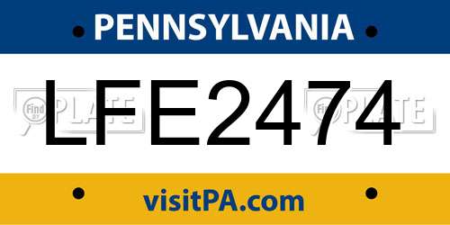 LFE2474 Pennsylvania License Plate