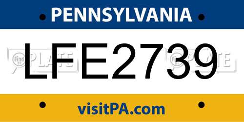 LFE2739 Pennsylvania License Plate