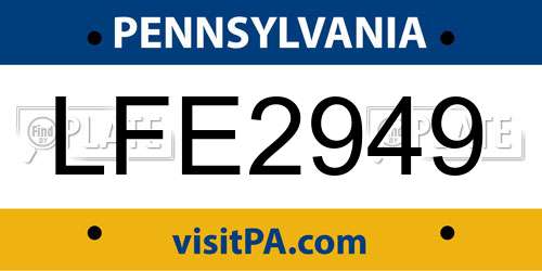 LFE2949 Pennsylvania License Plate