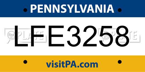 LFE3258 Pennsylvania License Plate