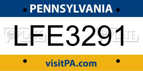 LFE3291 Pennsylvania License Plate