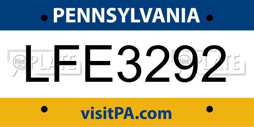 LFE3292 Pennsylvania License Plate