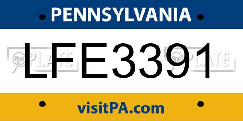 LFE3391 Pennsylvania License Plate