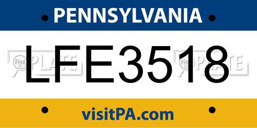 LFE3518 Pennsylvania License Plate