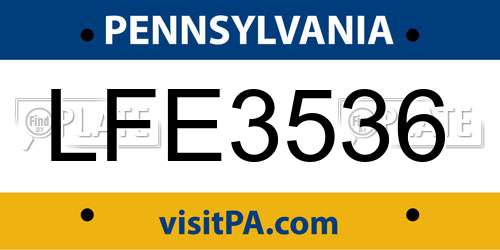 LFE3536 Pennsylvania License Plate