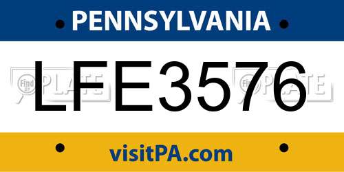 LFE3576 Pennsylvania License Plate