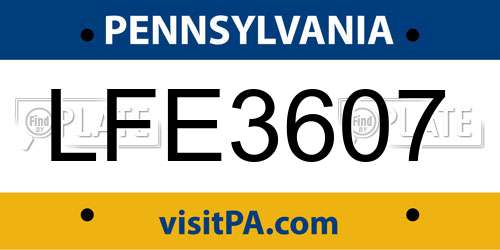 LFE3607 Pennsylvania License Plate