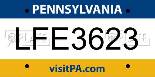 LFE3623 Pennsylvania License Plate