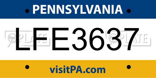 LFE3637 Pennsylvania License Plate