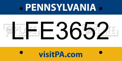 LFE3652 Pennsylvania License Plate