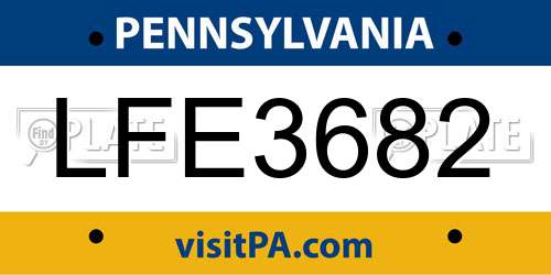LFE3682 Pennsylvania License Plate