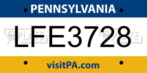 LFE3728 Pennsylvania License Plate