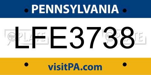LFE3738 Pennsylvania License Plate