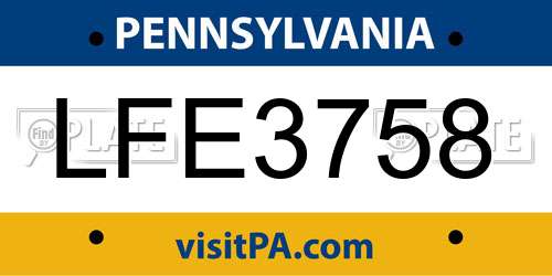 LFE3758 Pennsylvania License Plate