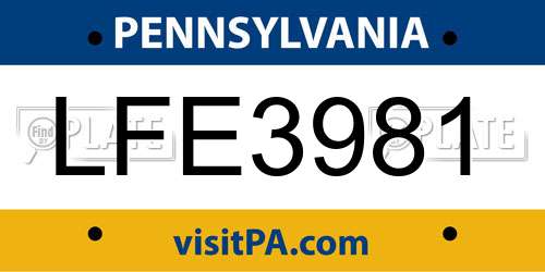 LFE3981 Pennsylvania License Plate