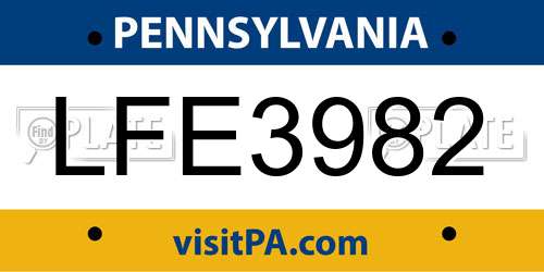LFE3982 Pennsylvania License Plate