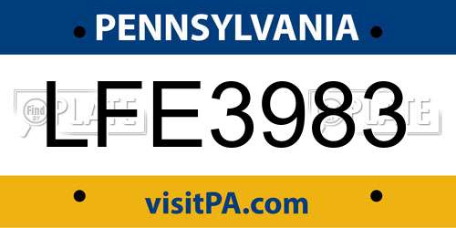 LFE3983 Pennsylvania License Plate