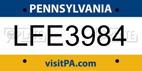 LFE3984 Pennsylvania License Plate