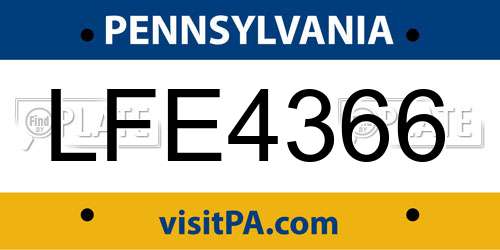 LFE4366 Pennsylvania License Plate