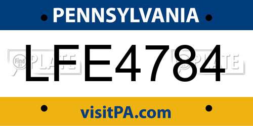LFE4784 Pennsylvania License Plate