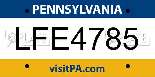 LFE4785 Pennsylvania License Plate