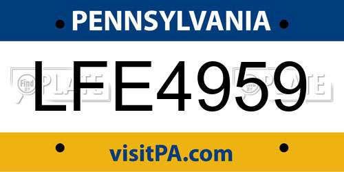LFE4959 Pennsylvania License Plate