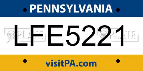LFE5221 Pennsylvania License Plate