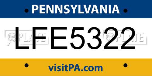 LFE5322 Pennsylvania License Plate