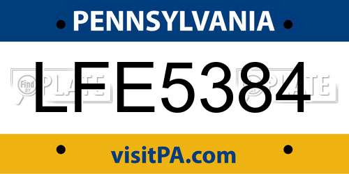 LFE5384 Pennsylvania License Plate