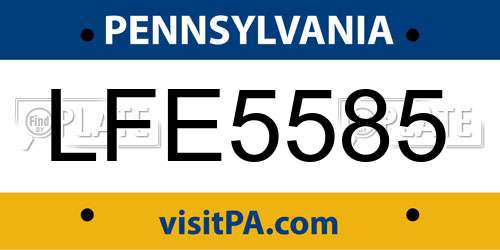 LFE5585 Pennsylvania License Plate