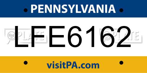 LFE6162 Pennsylvania License Plate