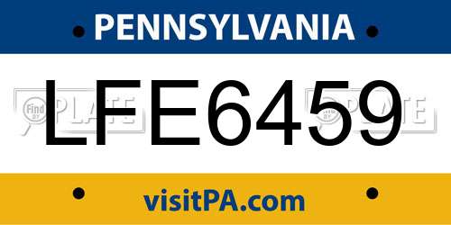 LFE6459 Pennsylvania License Plate