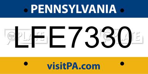 LFE7330 Pennsylvania License Plate