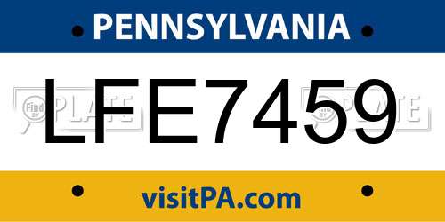 LFE7459 Pennsylvania License Plate