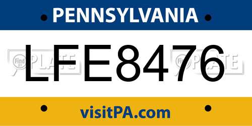 LFE8476 Pennsylvania License Plate
