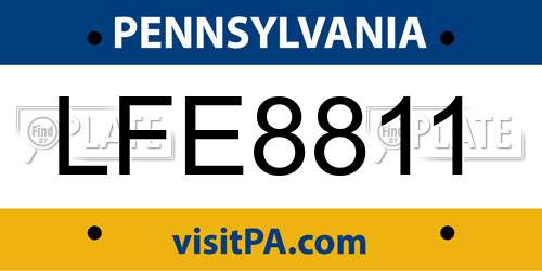 LFE8811 Pennsylvania License Plate