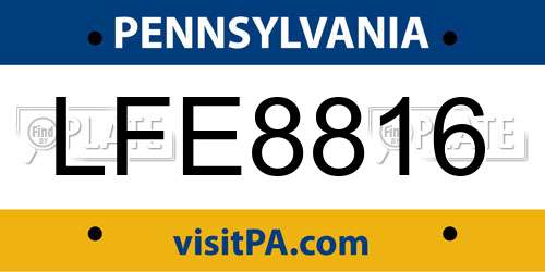 LFE8816 Pennsylvania License Plate