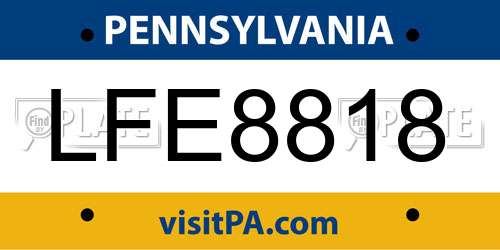LFE8818 Pennsylvania License Plate