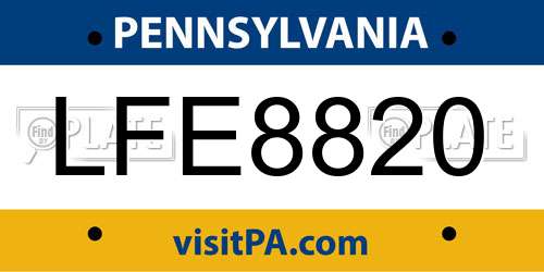 LFE8820 Pennsylvania License Plate