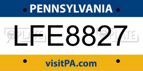 LFE8827 Pennsylvania License Plate