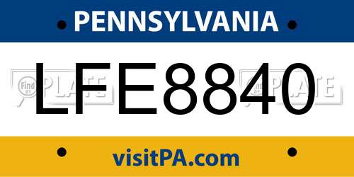 LFE8840 Pennsylvania License Plate