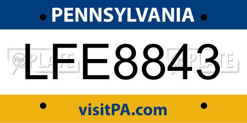 LFE8843 Pennsylvania License Plate