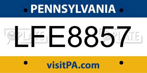 LFE8857 Pennsylvania License Plate