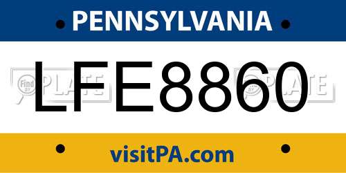 LFE8860 Pennsylvania License Plate