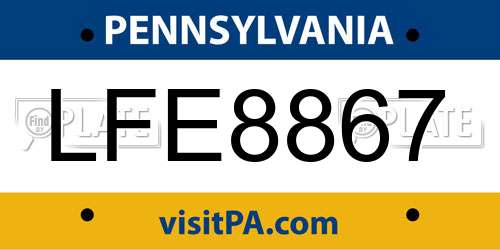 LFE8867 Pennsylvania License Plate