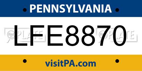 LFE8870 Pennsylvania License Plate