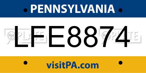 LFE8874 Pennsylvania License Plate