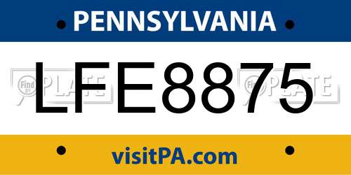 LFE8875 Pennsylvania License Plate
