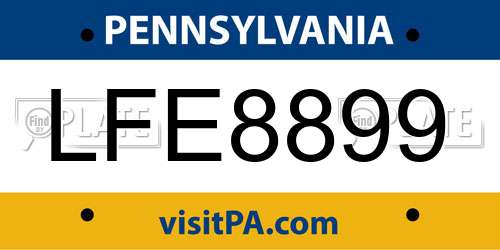 LFE8899 Pennsylvania License Plate